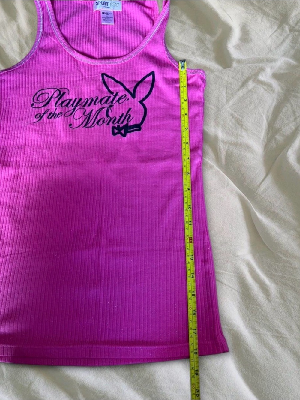 PLAYBOY Hot Pink Ribbed Tank Top with Script Logo - Picture 6 of 6